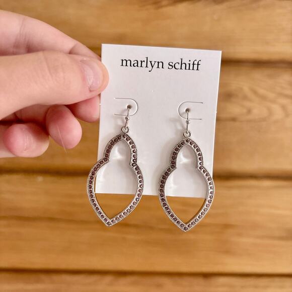 Marlyn Schiff Theresa Pave Open Shape Drop Earrings Tear Drop Silver Tone NEW - Picture 2 of 7